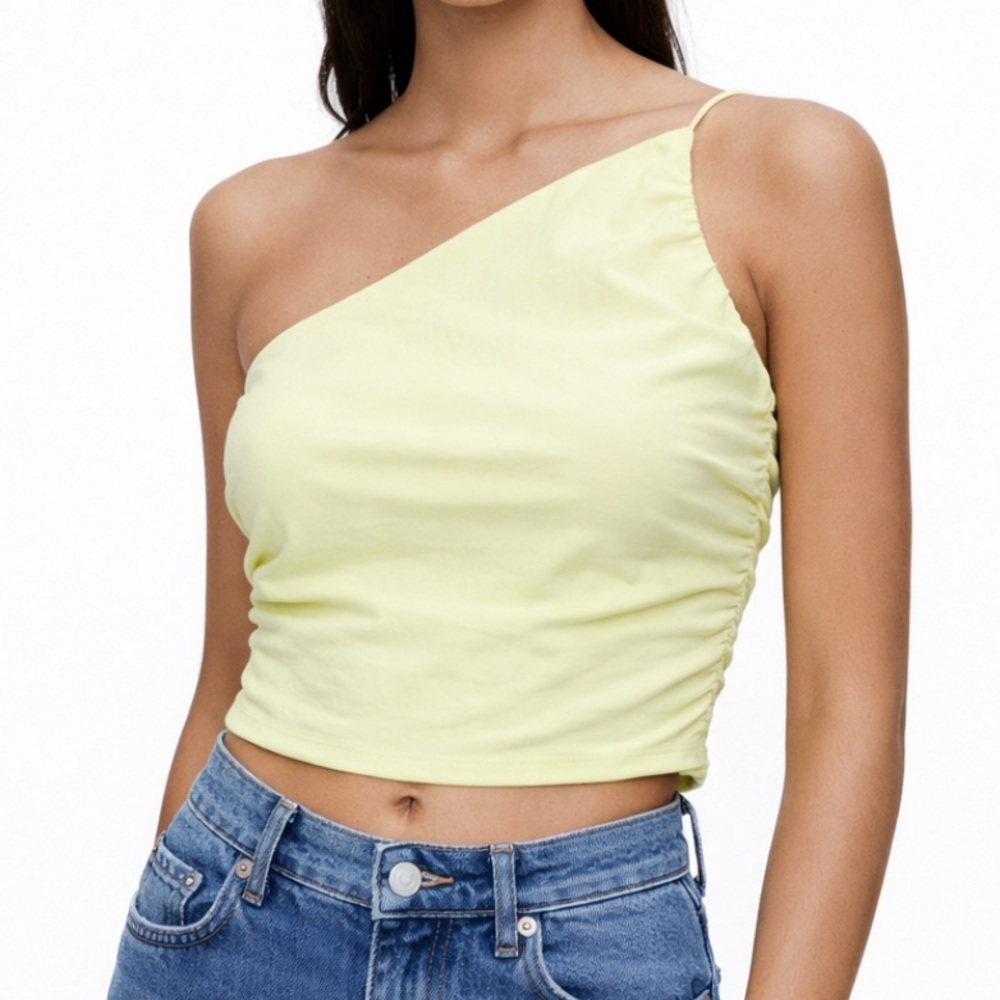 Zara one shoulder yellow‎ top with gathered sizes XS